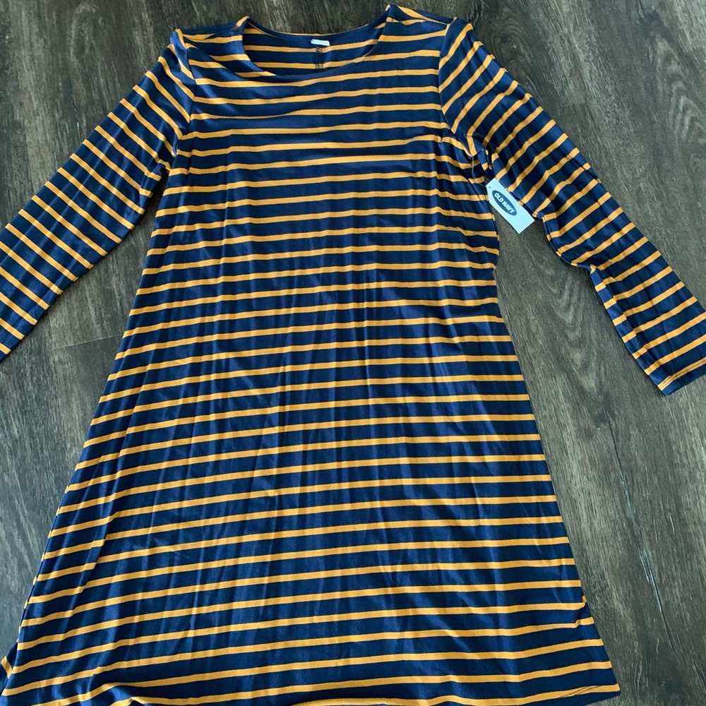 Mustard and navy striped tunic dress. Sz M